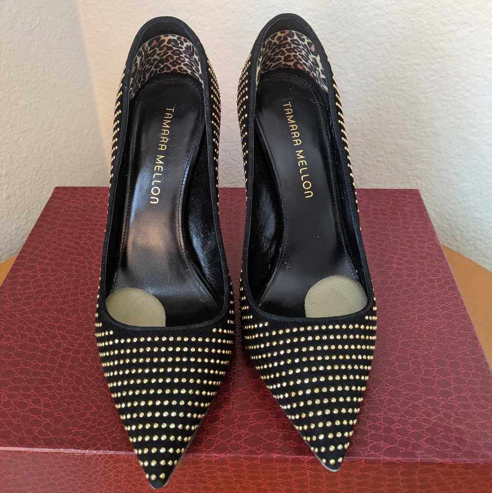 HUGE DISCOUNT Tamara Mellon Pumps Black w/gold beading, size 37, barely worn,